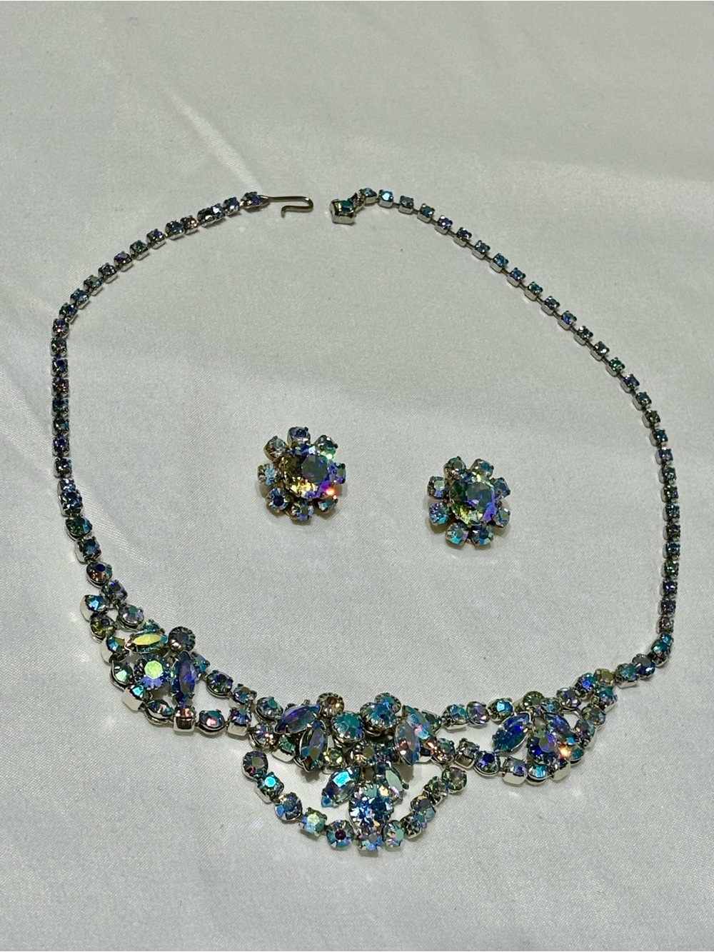 Vintage Juliana Aurora Crystal Necklace and Earrings Set - Iridescent Blue-Green